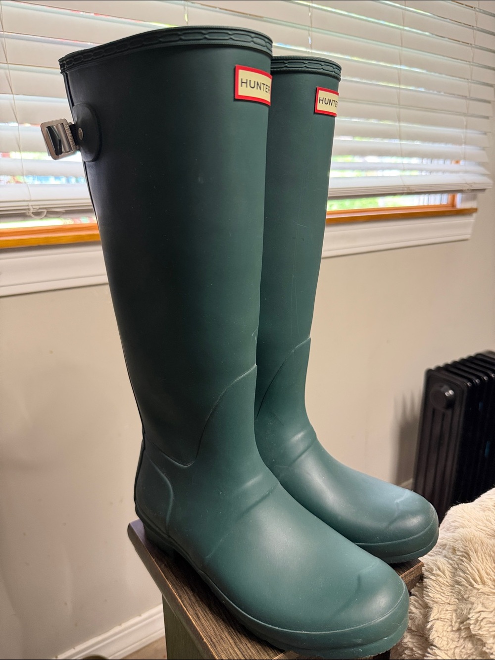 Hunter Green Matte Tall Rain Boots with Side Buckle